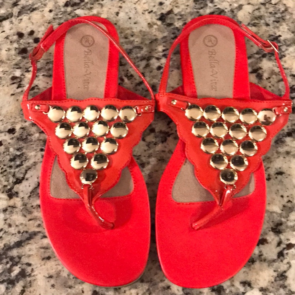 Red orange and gold sandals 11W